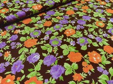 Tessuto viscosa jersey rose fiori marrone verde arancione viola tessuto per a...