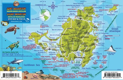 St. Martin & St. Maarten Dive Map & Reef Creatures Laminated ID Card Franko Maps