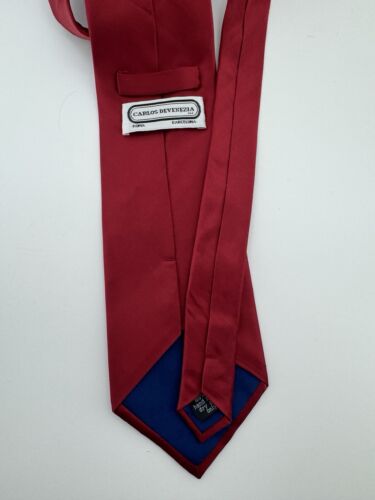 Carlos DeVenezia Red 100% Silk Tie Handmade Italy Classic Solid 3.75”x58” Luxury - Picture 4 of 8