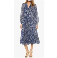 Alice + Olivia Floral Midi Long Sleeve Cayla Dress Size 6 Paisley Cocktail Blue