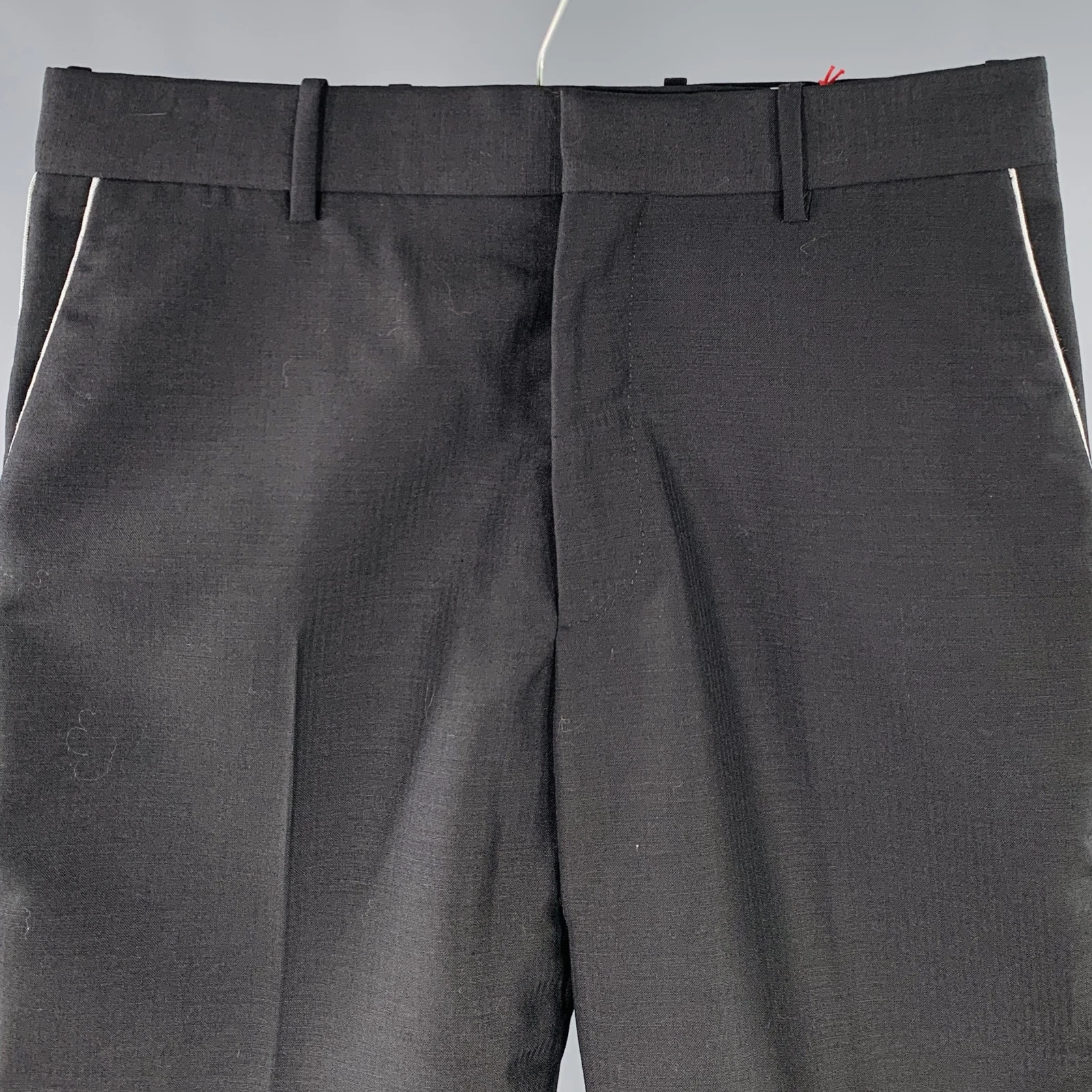 Pantaloni eleganti ALEXANDER MCQUEEN taglia 28 nero argento orlo a contrasto lana mohair