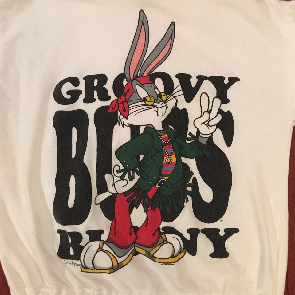 Vintage 1993 Jerry Leigh Looney Toons Bugs Bunny Hippie Hoodie Cinch Waist Large - Image 3 of 4