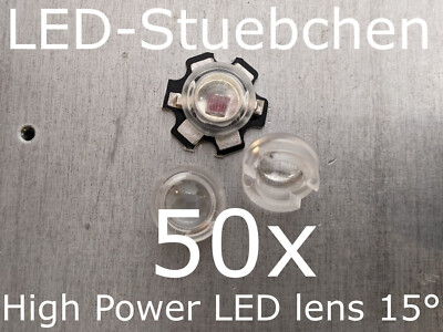 50x LED Linse/Optik 15° für High Power LEDs (1W/3W)