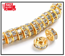 200PCS Rondelle Spacer Beads 4Mm Gold Plated Czech White Crystal Rhinestone for