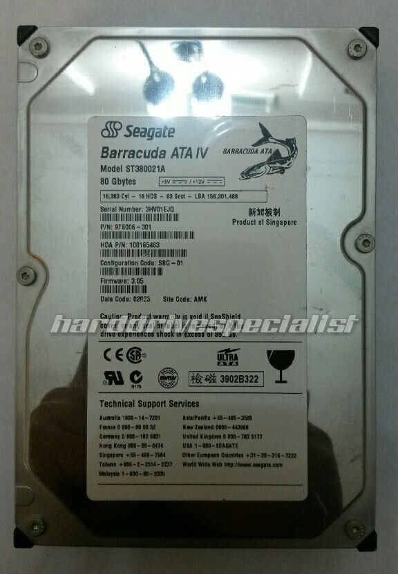 Seagate ST380021A 80GB 3.5" IDE P/N:9T6006-301 F/W:3.05 Site:AMK Date:02023