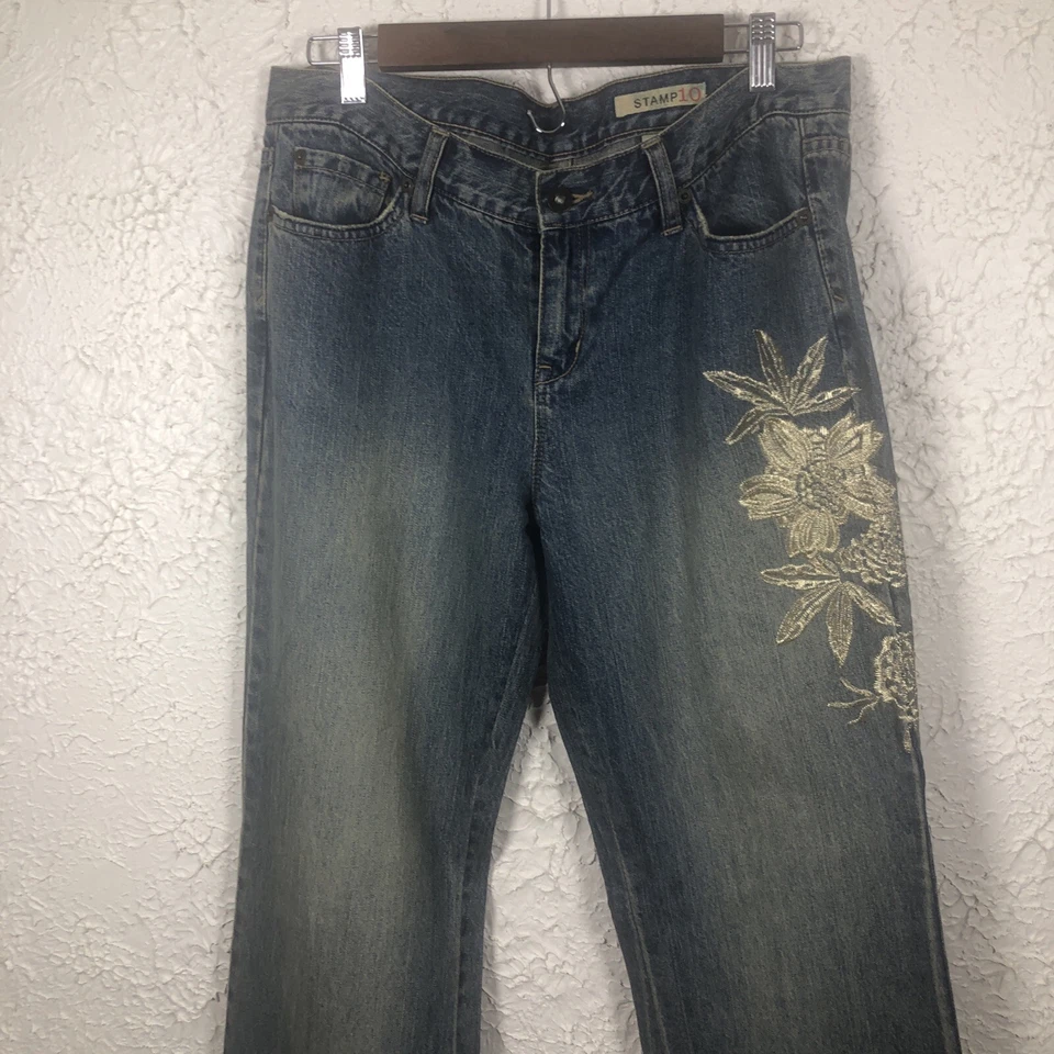 Jeans de tiro bajo Stamp 10 rectos bordados florales talla 10 Western Denim Foto 3 de 4