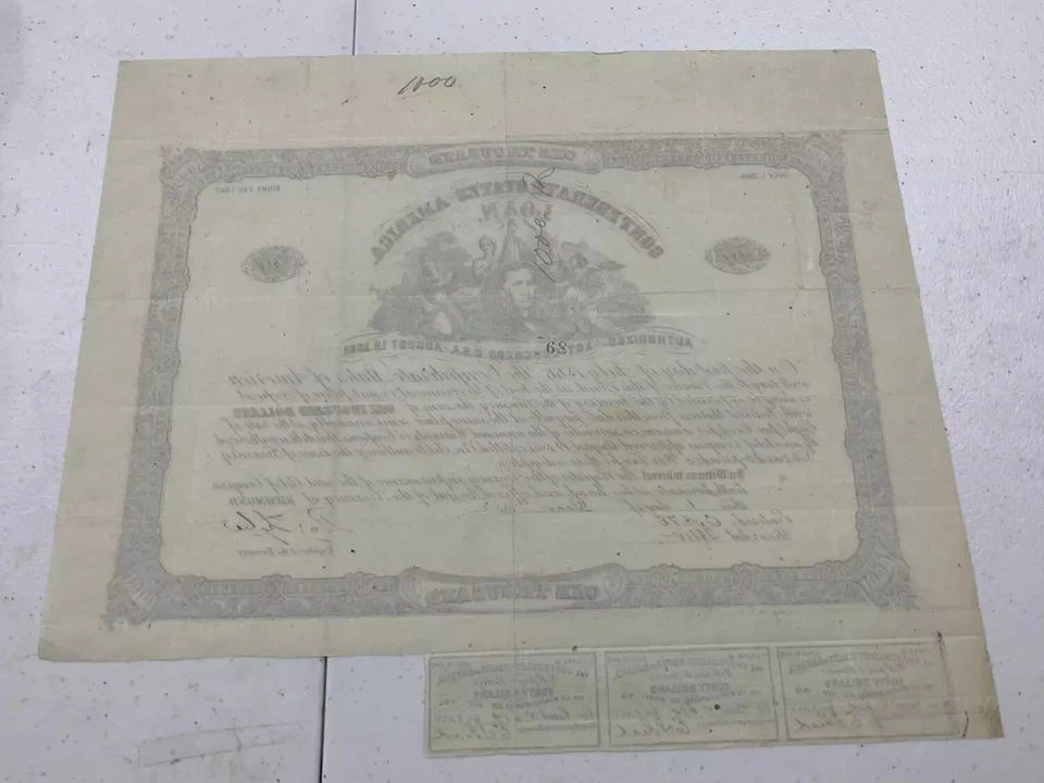 Type 32, Ball 41, $1000 Confederate States of American Loan with 3 coupons - Image 2 of 2