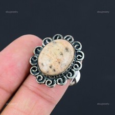 925 Sterling Silver Peanut Wood Jasper Gemstone Engagement Promise Ring Size 8.5