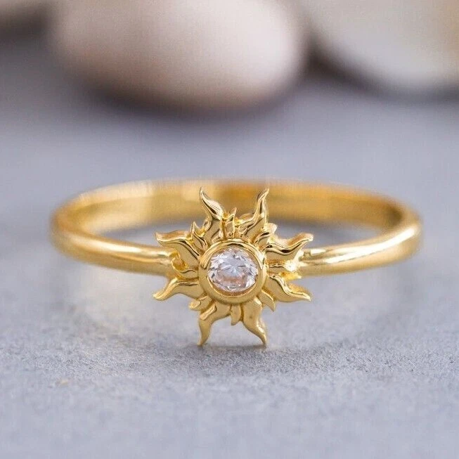 14K Solid Gold Sun Ring Minimalist Ring Stackable Rings For Women