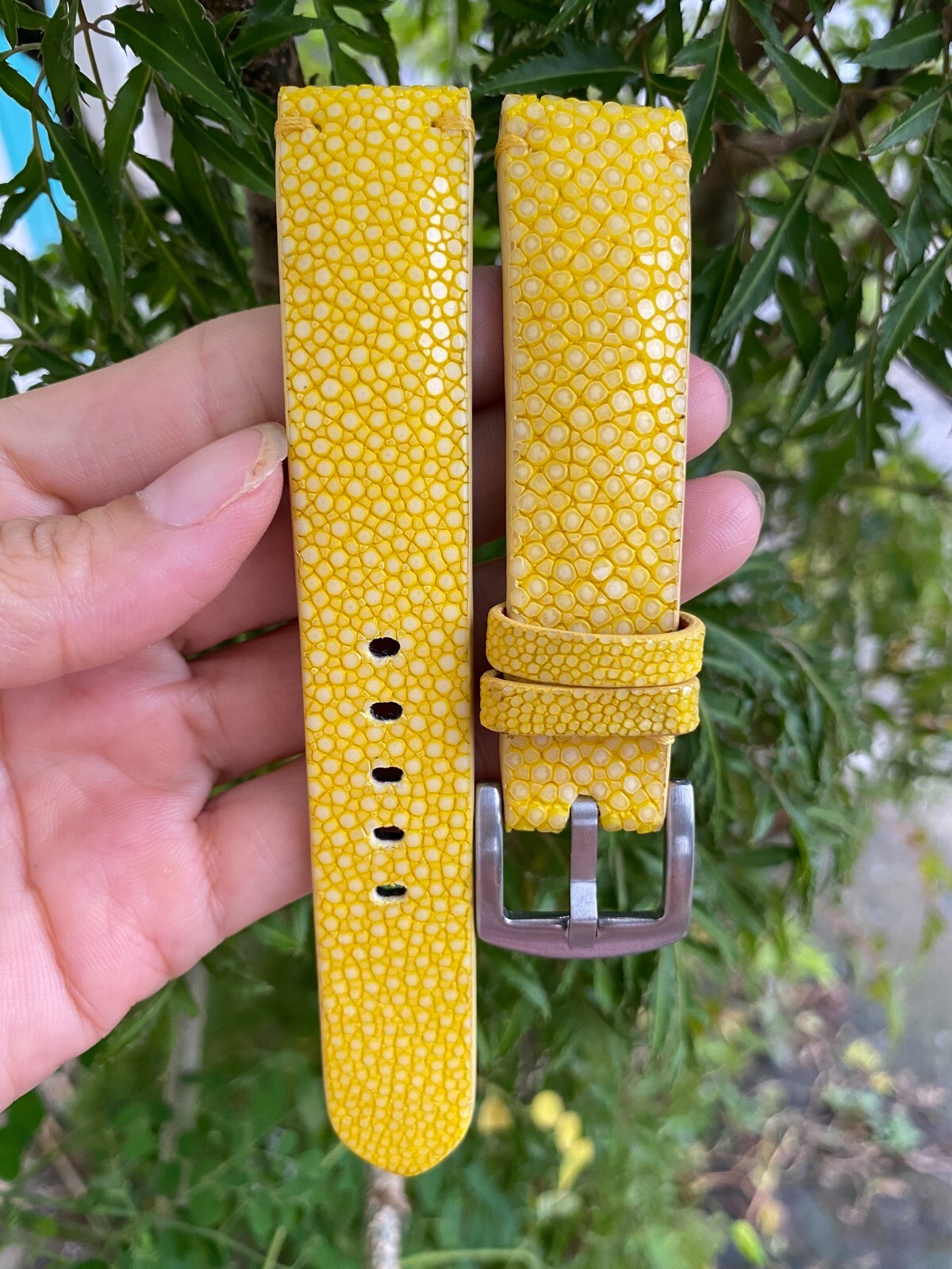 yellow Genuine stingray skin Watch Strap Band, handmade leather watch