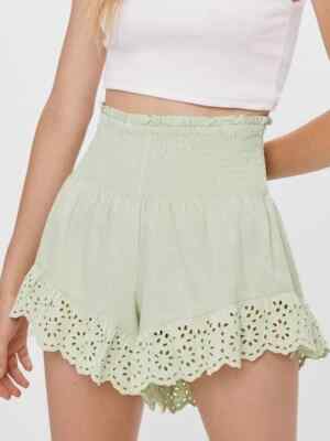 Bershka Women's Shorts Size XS Wide Leg High Waist Mint Green