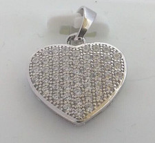 Small: 17mm 925 STERLING SILVER CZ micro pave FANCY HEART PENDANT cubic zirconia