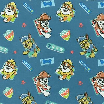 HEMMERS ITEX Jersey Stoff Paw Patrol Chase, Rubble, Marshall, jeansblau (Meterware ab 0,50m)