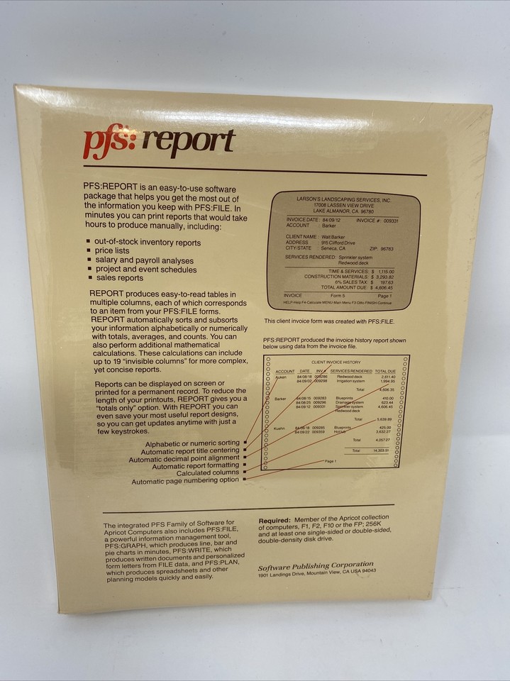 (1984) Software: PFS: Report Apricot Computer Software NOS Sealed! | eBay