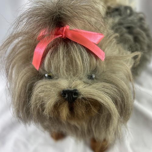 Yorkshire Terrier Dog Figurine Like Like Real Hair 10x12” BROKEN TAIL - Afbeelding 1 van 7