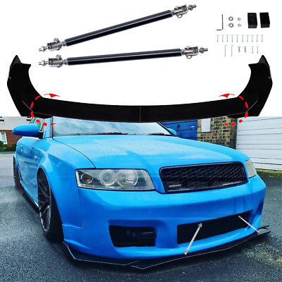 For Audi A4 B6 A5 A6 A7 S8 Front Bumper Lip Spoiler+Splitter Body Kit Strut Rods