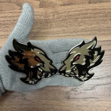 Coyote Wolf  Badges Emblem Red Eye Gold Edition, (2) Badges, Fender Angry