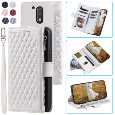 Rhombic Leather Wallet Case Zipper Flip Card Case For Motorola Moto G4/G4 Plus