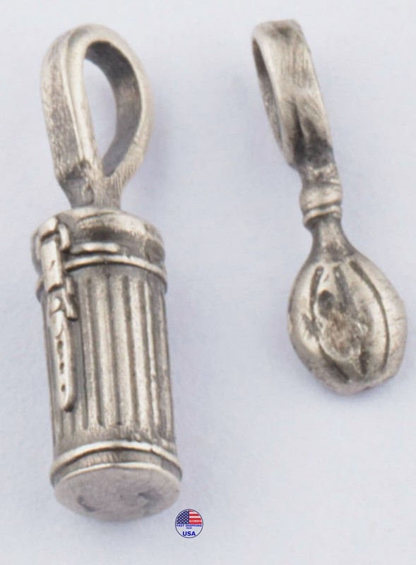 Canteen Flask Bottle German box gas mask Soldiers pendant 925 Sterling silver
