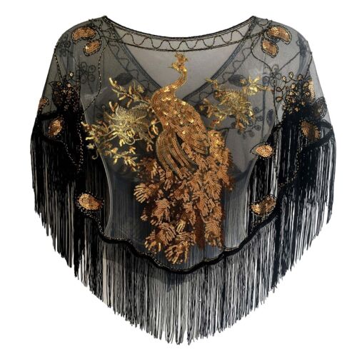Womens Wraps Peacock Embroidery Shawl Banquet Cape Open Front Cover-ups Retro - Afbeelding 1 van 30