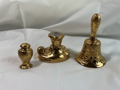 Set of 3 Dixon Art Studios 22 kt. Weeping Gold Candle Holder Salt Shaker Bell
