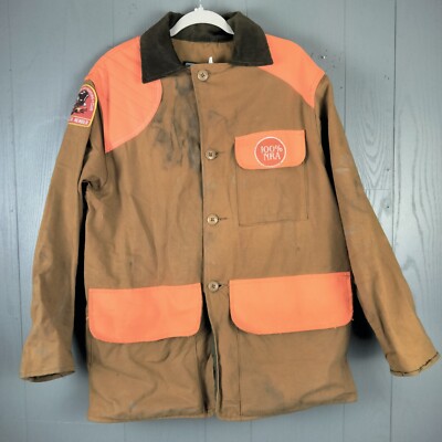 Vintage SAFTBAK Hunting Field Jacket Medium Canvas NRA Patch Distressed Thrashed