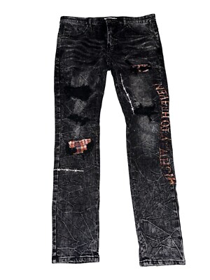 Sugarhill Black /Flannel Skinny Mens Size 36 Jeans Gothic Highway Destroyed