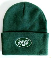 New York Jets Hat Green Knit Roll Cuff Embroidered Logo Cap One Size Fits NFL