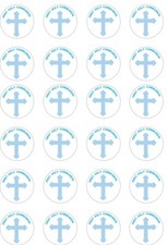 24x PRECUT BOYS/BLUE CROSS ONLY FIRST HOLY COMMUNION RICE PAPER CUP CAKE TOPPERS