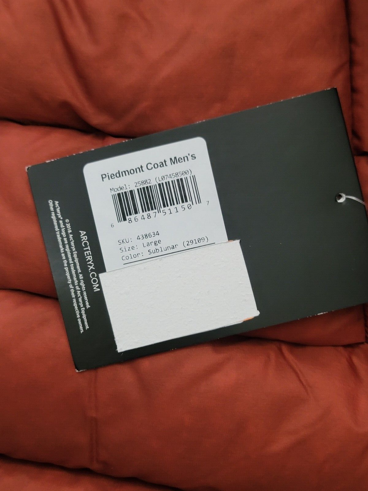 Piumino Piemonte Arc'teryx nuovo con etichette da uomo sublunare taglia L