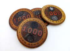 FICHES CASINO' MUNICIPALE SANREMO - TAGLIO DA LIRE  1000 - PEZZI 4