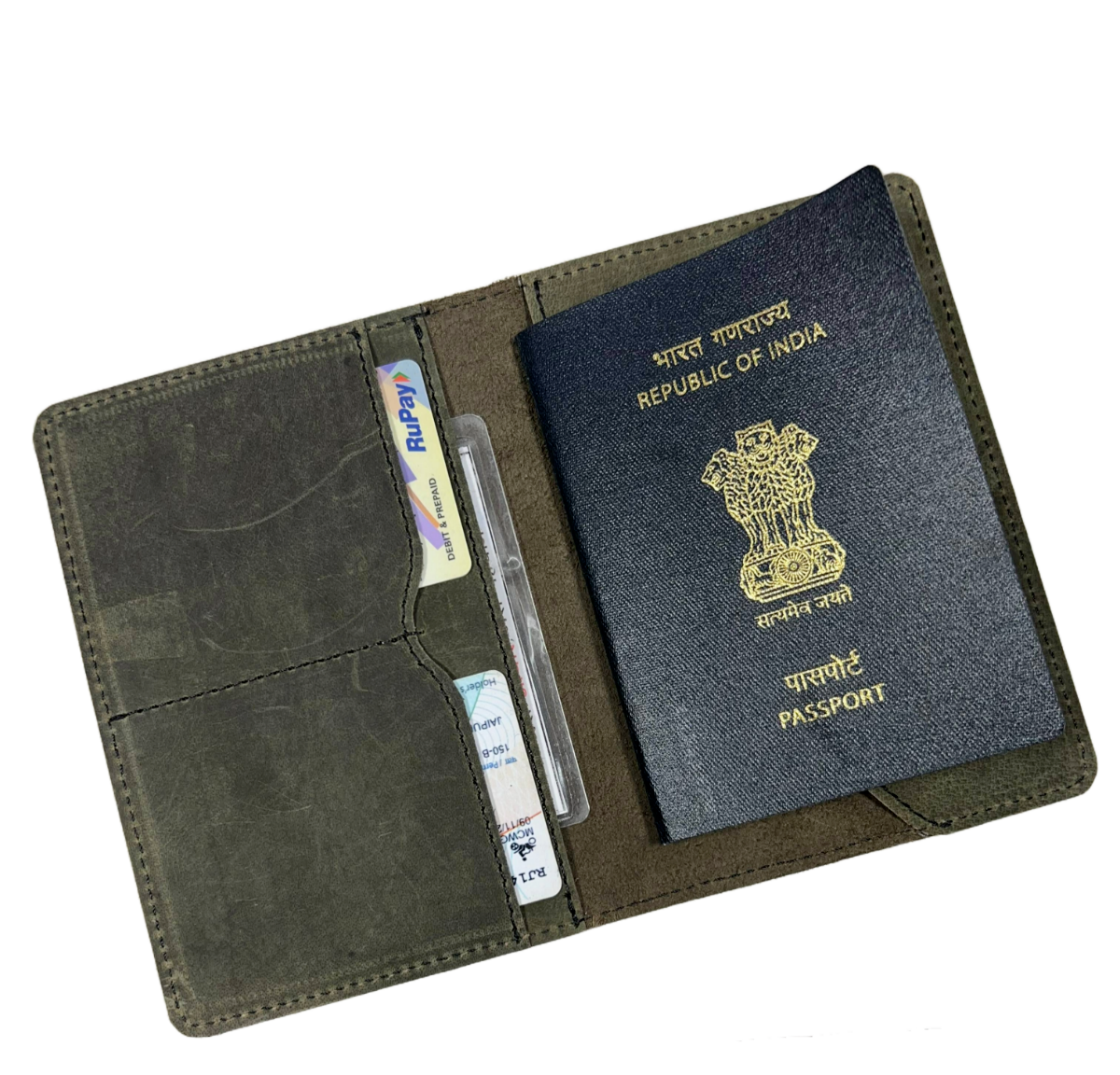 Buffalo Leather Green Passport Travel Wallet with Credit Card Slots-image