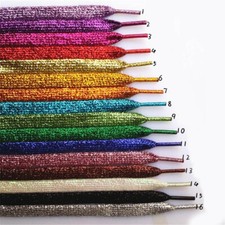 Polyester Shoelaces Flat Shoe Laces Shiny Silver Thread Bootlaces Xmas Colors