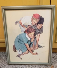 VINTAGE NORMAN ROCKWELL PRINT MARBLE CHAMPION FRAMED UNDER GLASS 15X12 1 OWNER