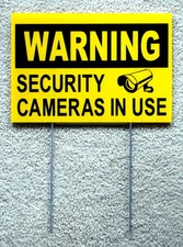 WARNING SECURITY CAMERAS IN USE Coroplast  YARD SIGN 8x12  w/ Stake  Security