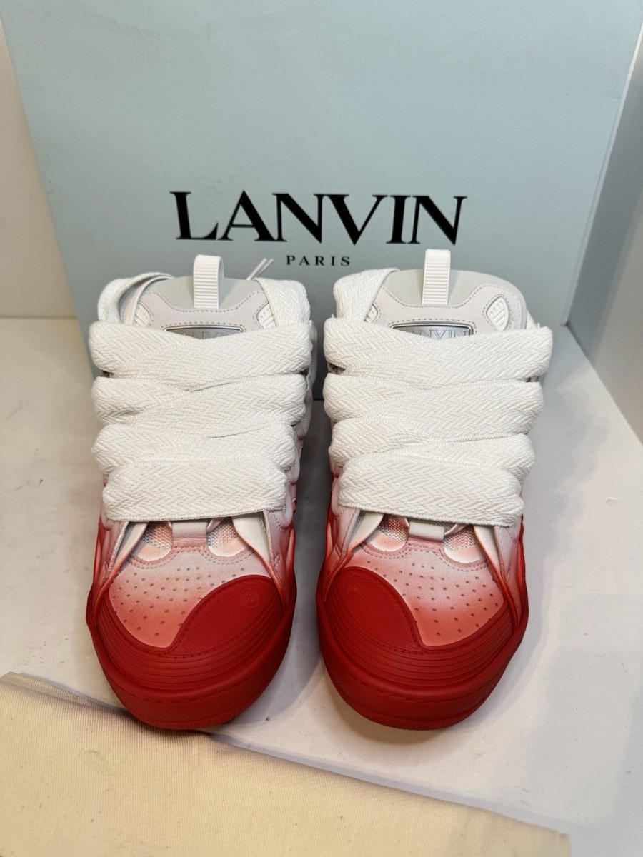 Authentic Lanvin Curb Sneakers “White/Red” New With Box $1190 Sz 8
