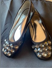 Stuart Weitzman Black Patent flats Crystals Rhinestones Holidays Girl  s Sz 1
