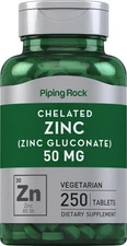 Chelated Zinc 50mg | 250 Tablets | Vegetarian, Non-GMO | by Piping Rock