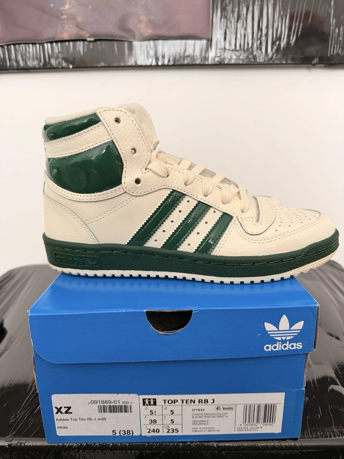 Adidas Top Ten RB J UK5 Bianco Verde Scuro Nuove Scatola Completa