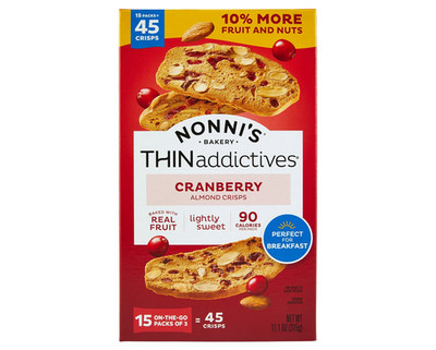 Nonni's Thinaddictives Cranberry Almond Crisps 15 Pack   Light & Crunchy