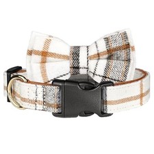 Adjustable Dog Collar Girl Boy with Detachable Bowtie, Large Gray Brown Line