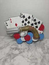 Poker Chips Aces and 8 Plaque Sign Man Cave Wall Decor Gun Playing Cards