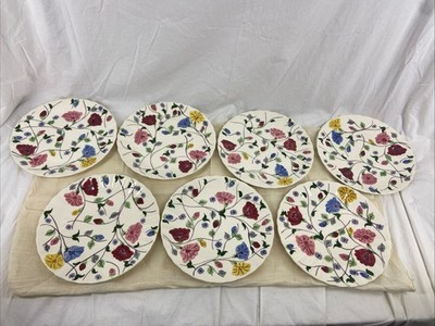 7 Blue Ridge Southern Potteries Hand Painted Floral Chintz Large Plates 10''