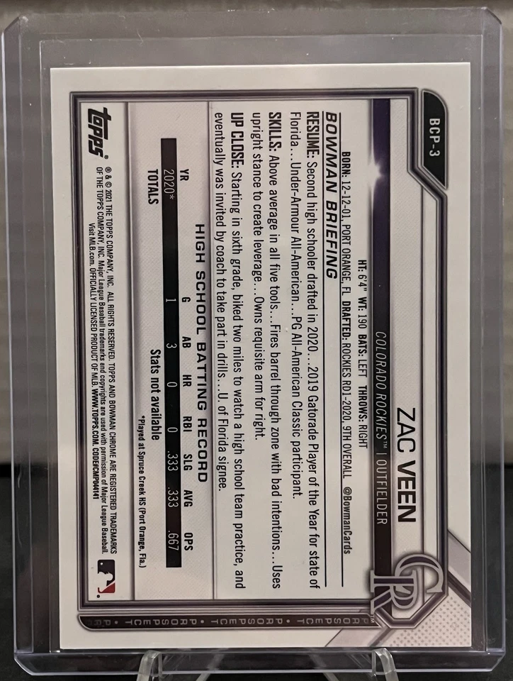 2021 Bowman Zac Veen Orange Shimmer Refractor /25 NM RC Colorado Rockies - Image 2 of 2