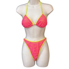 Vintage Hobie Bikini Set Neon Pink Lime Green Crochet 80s 90s Streetwear Surfn
