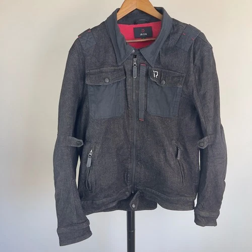 RIDEIRON Armored Mens Motorcycle Riding Jacket Black Denim Removable Padding L - product listing photo