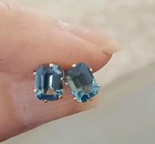 14K Y Gold Swiss Blue Topaz Stud Earrings 2.2 TCW Emerald Cut Free Insured Ship — photo 2