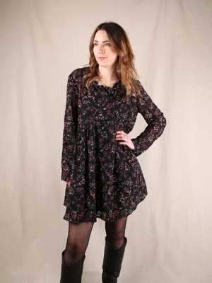 ba&sh Oversize Kleid mit Flower Print Schwarz, Rot, Mehrfarbig S