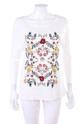 Stradivarius Shirt Stickereien S weiß dunkelgrün