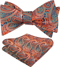 Mens 2pcs UNTIED Gradient Paisley Self Bow Tie and Hanky Set